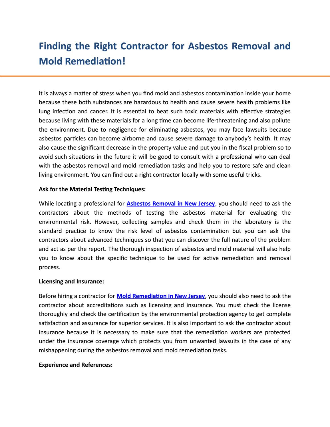 Finding the right contractor for asbestos removal and mold remediation