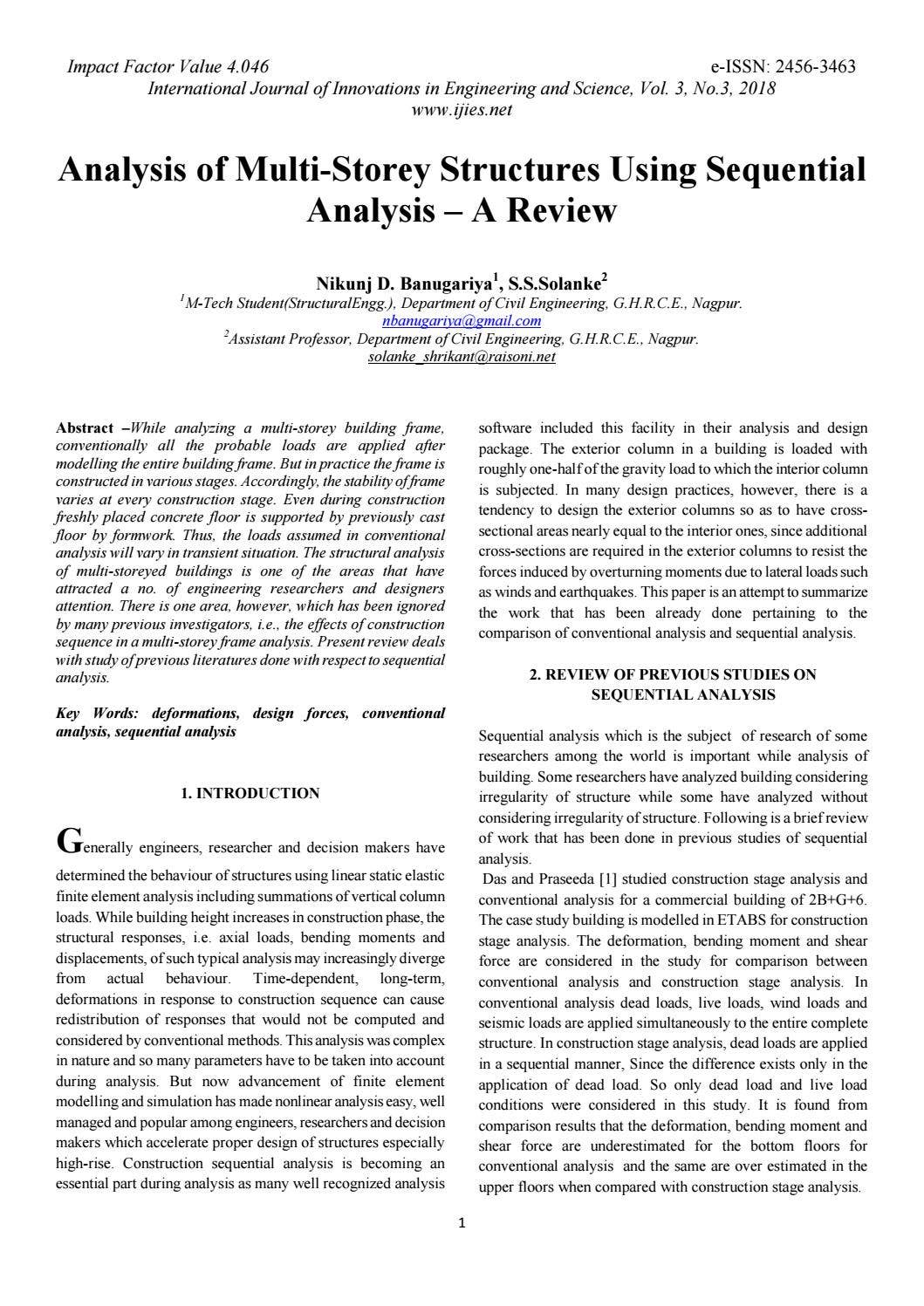 Multiple Structure Property Analysis of multi storey structures using sequential analysis – a ...