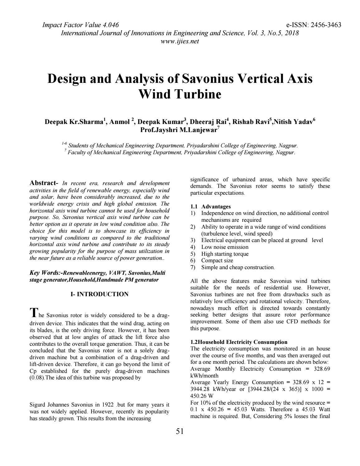 Design and analysis of savonius vertical axis wind turbine by ...