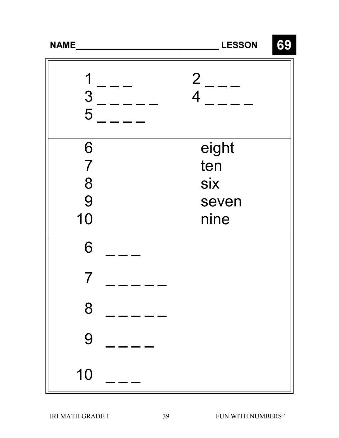IRI Fun with Numbers Worksheets - Grade 1 - Term 2 by Ministry of ...