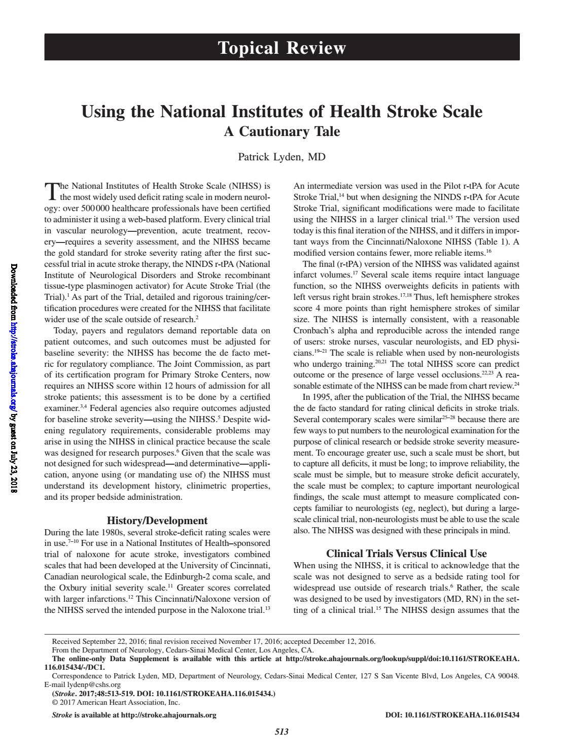 Using the National Institutes of Health Stroke Scale A Cautionary Tale ...