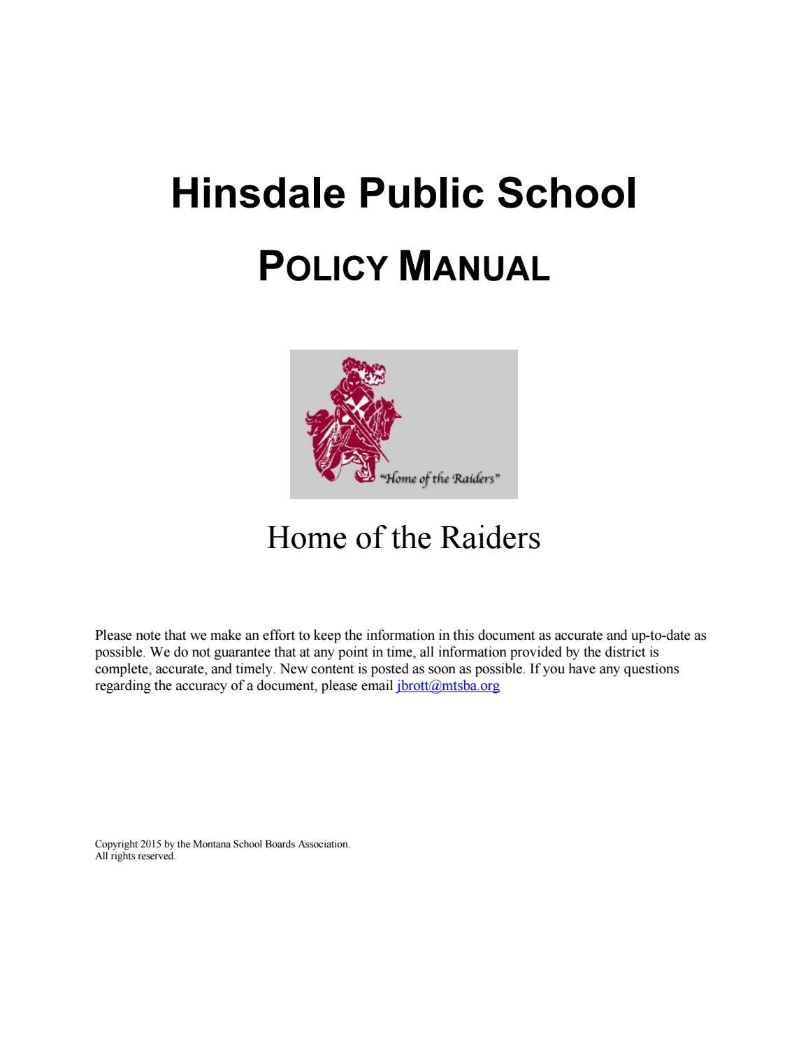 Hinsdale Public Schools Policy Manual by Montana School Boards Association - issuu