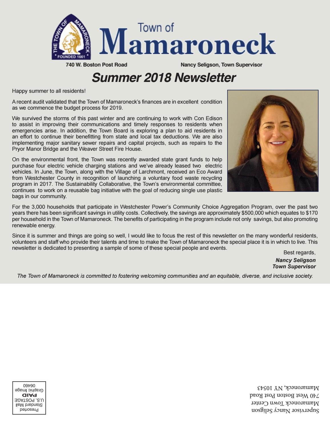 Town Of Mamaroneck Supervisor S Summer 2018 Newsletter By Rcimino Issuu