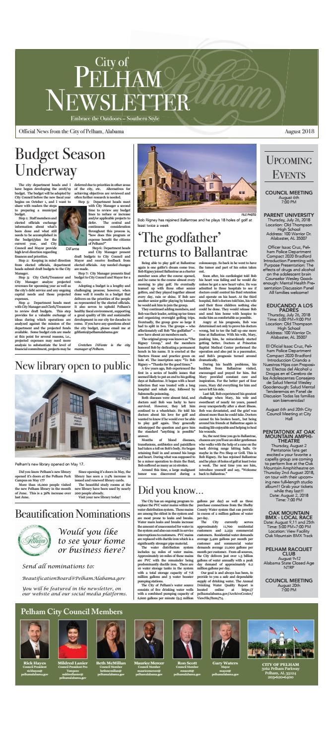 City of Pelham August Newsletter by Shelby County Newspapers, Inc. Issuu