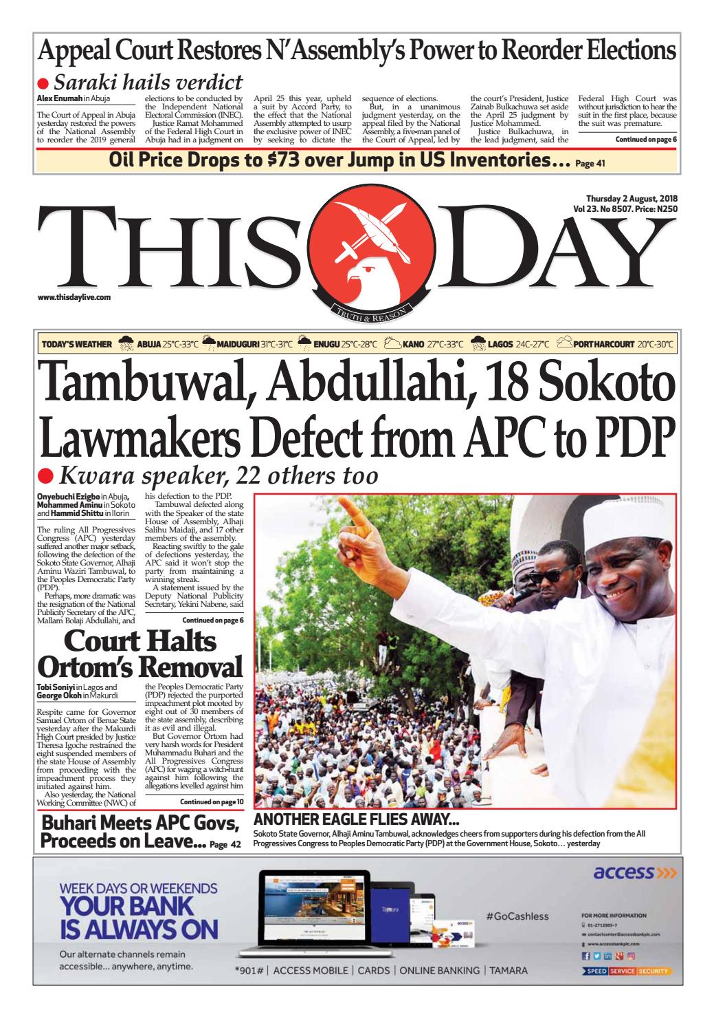 Thursday 2nd August 2018 1 By Thisday Newspapers Ltd Issuu