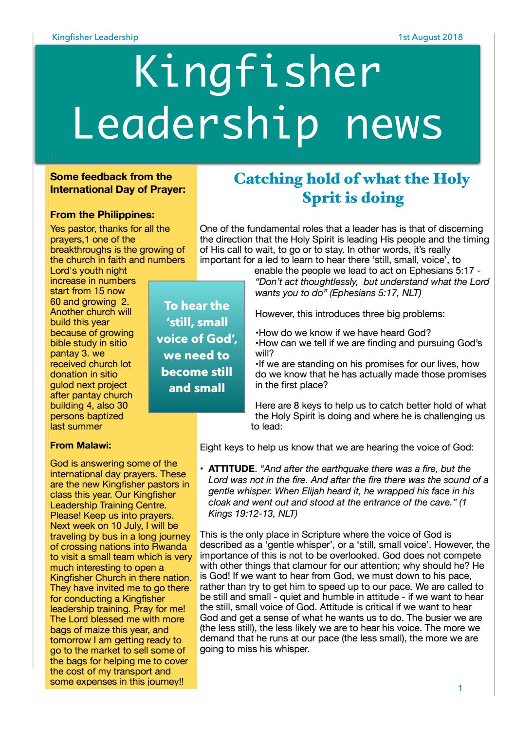 Kingfisher Leadership News August 2018 by Kingfisher Church Issuu