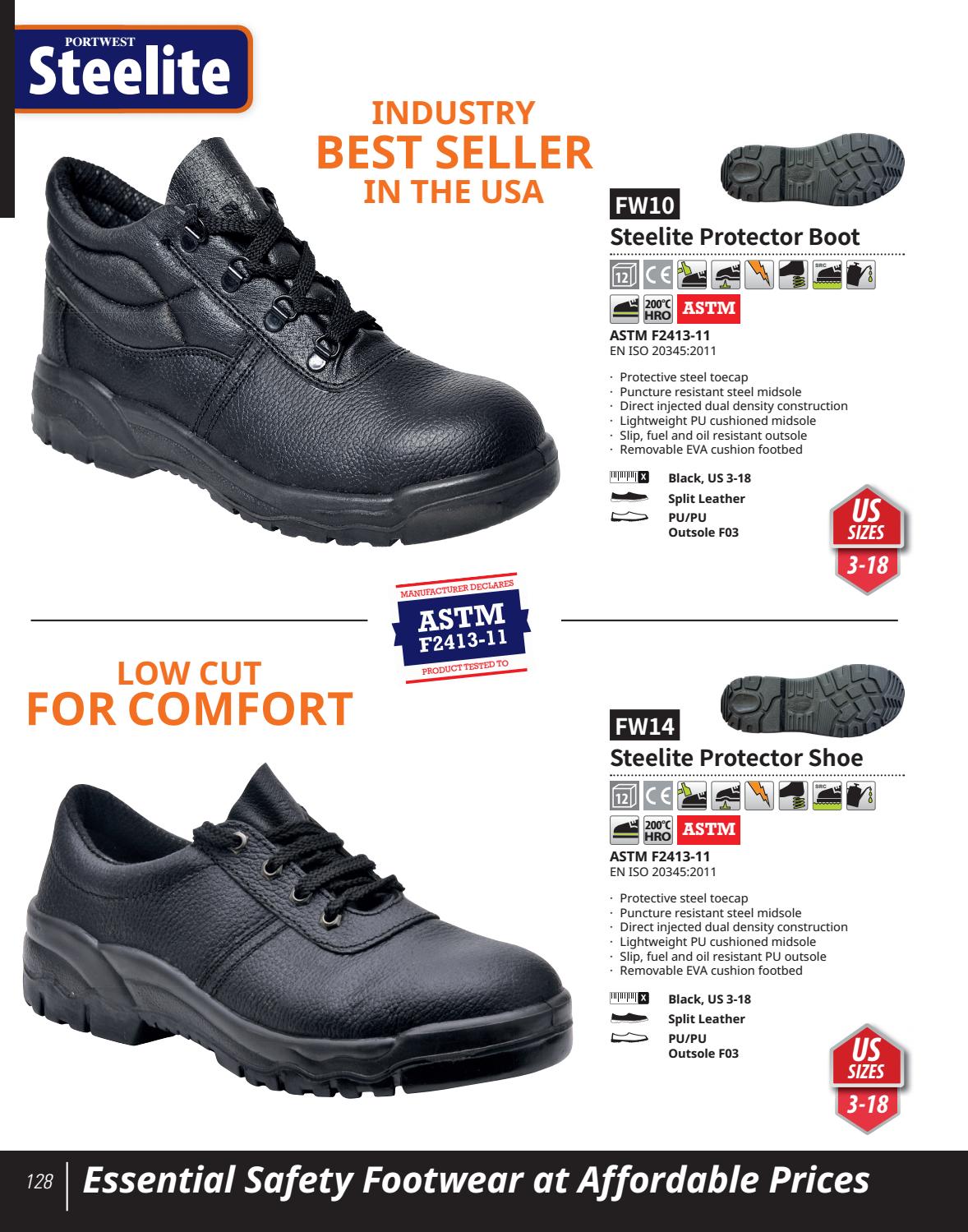 Portwest FW14 Steelite Black Leather Work Shoe with Protective Steel Toecap ASTM
