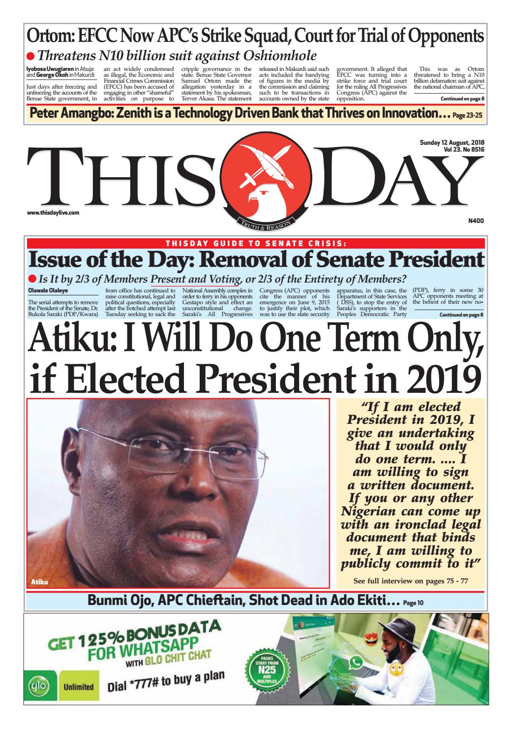 Sunday 12th August 2018 By Thisday Newspapers Ltd Issuu
