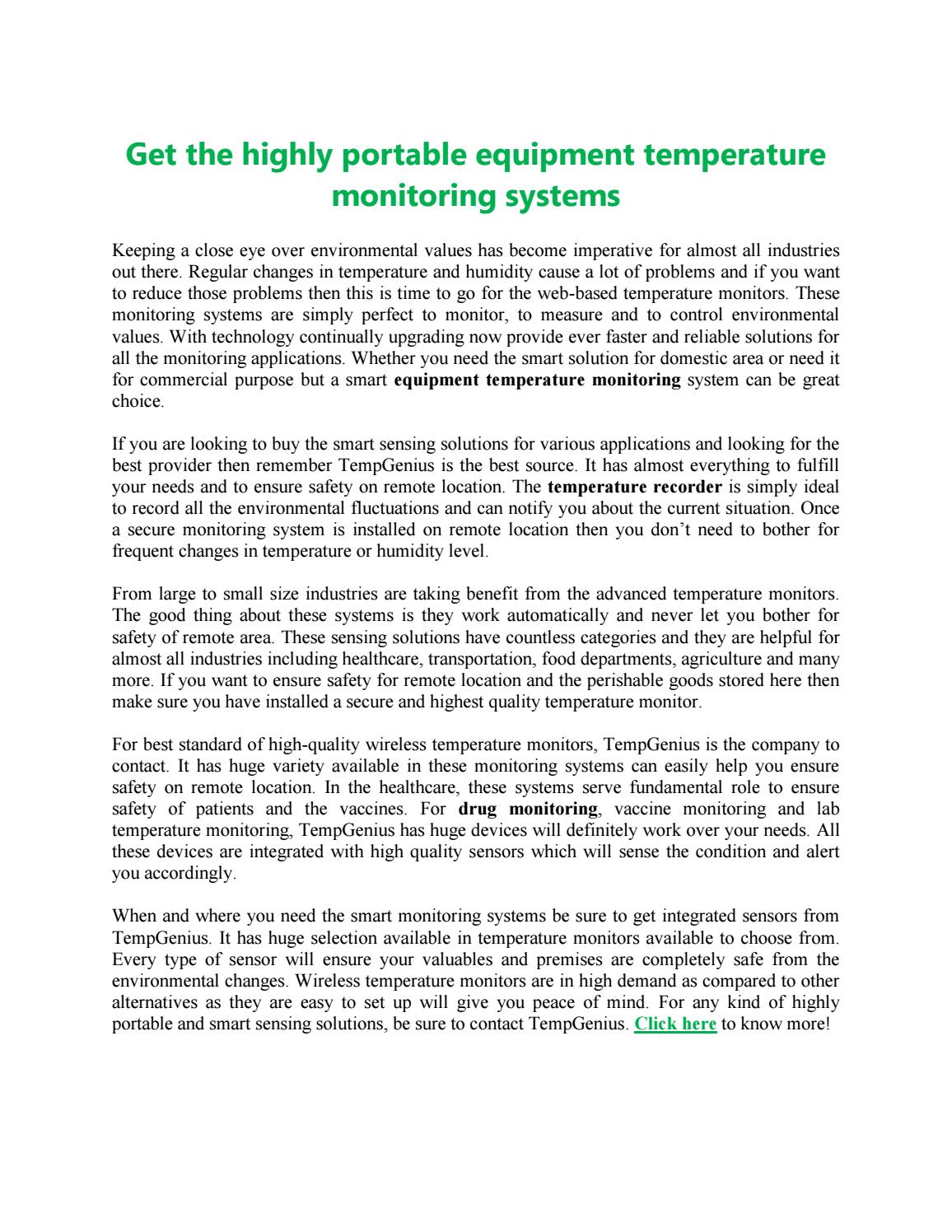 Get the highly portable equipment temperature monitoring systems by