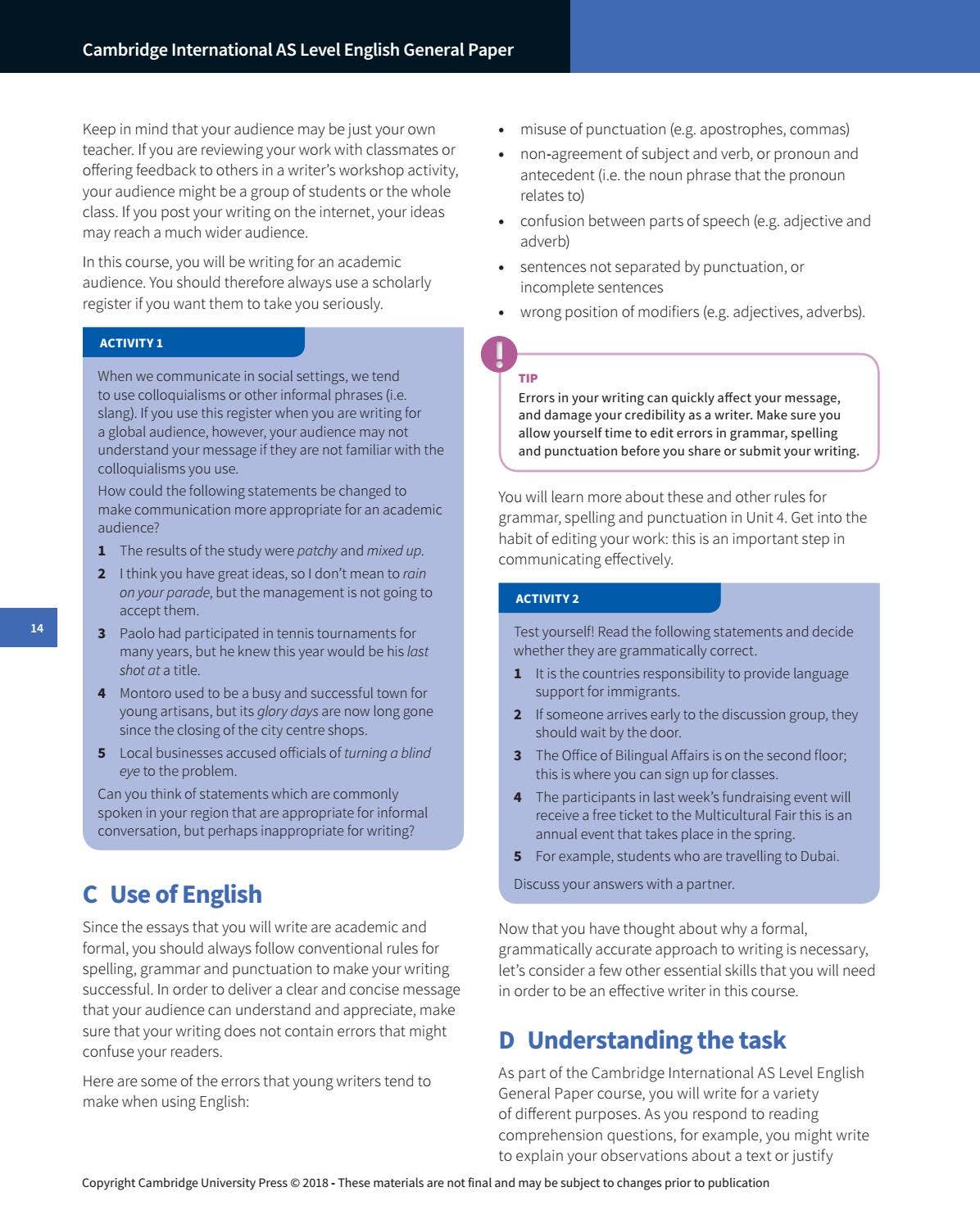 Cambridge International AS Level English General Paper Starter Pack by ...