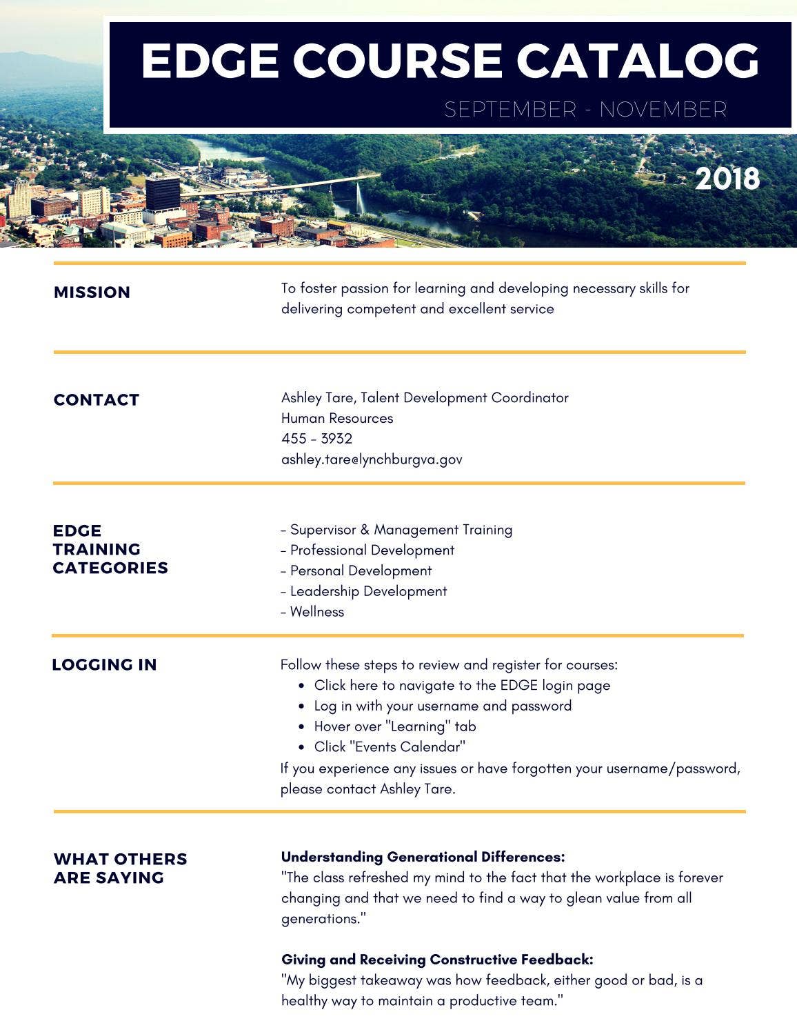 EDGE Course Catalog SeptemberNovember 2018 by City of Lynchburg