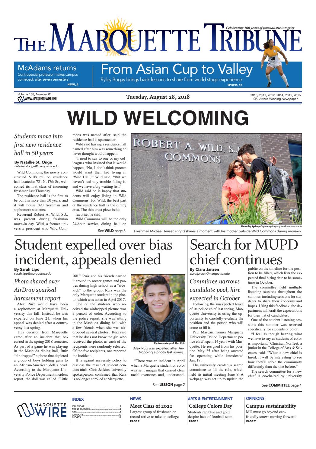 The Marquette Tribune Tuesday, August 28, 2018 by Marquette Tribune