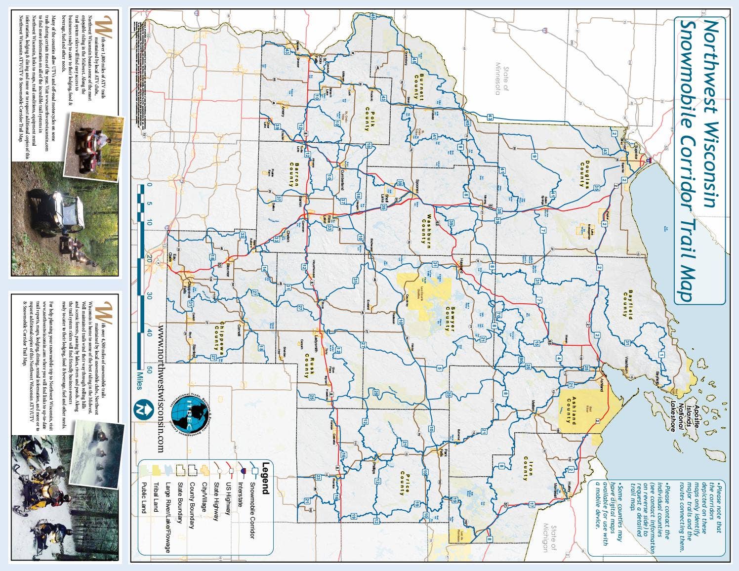 Northwest Wisconsin ATV/Snowmobile Corridor Trail Map by Travel ...