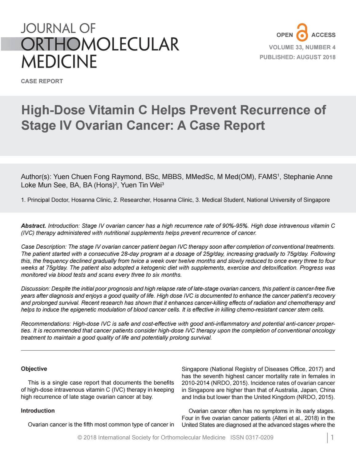 High-Dose Vitamin C Helps Prevent Recurrence of Stage IV Ovarian Cancer ...