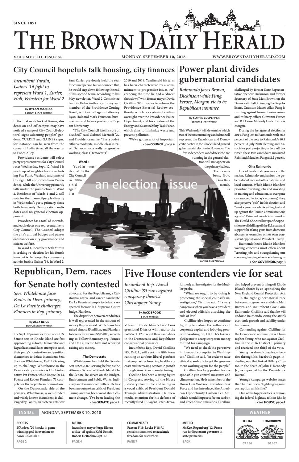 The September 10, 2018 issue of The Brown Daily Herald by The Brown Daily Herald Issuu
