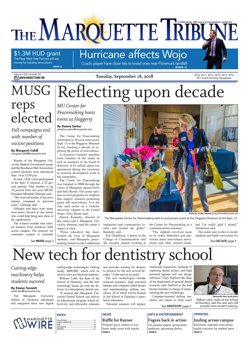 The Marquette Tribune Tuesday, September 18, 2018 by Marquette