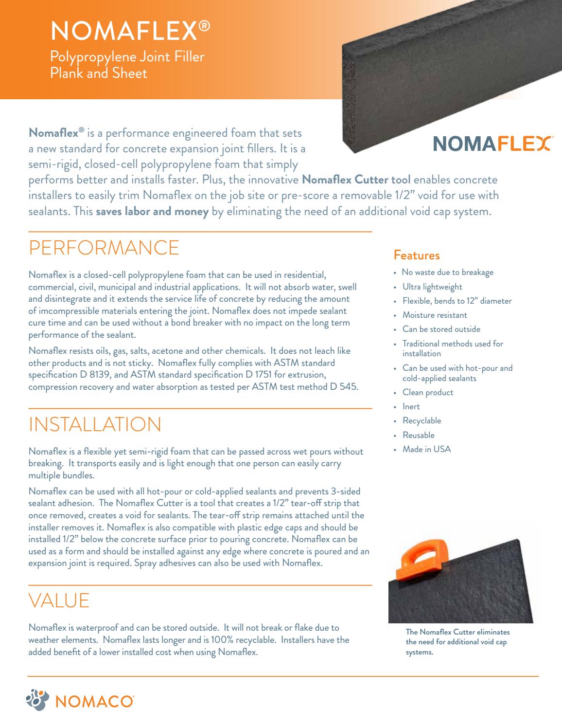 Nomaflex Polypropylene Joint Filler Plank and Sheet by Ram Tool