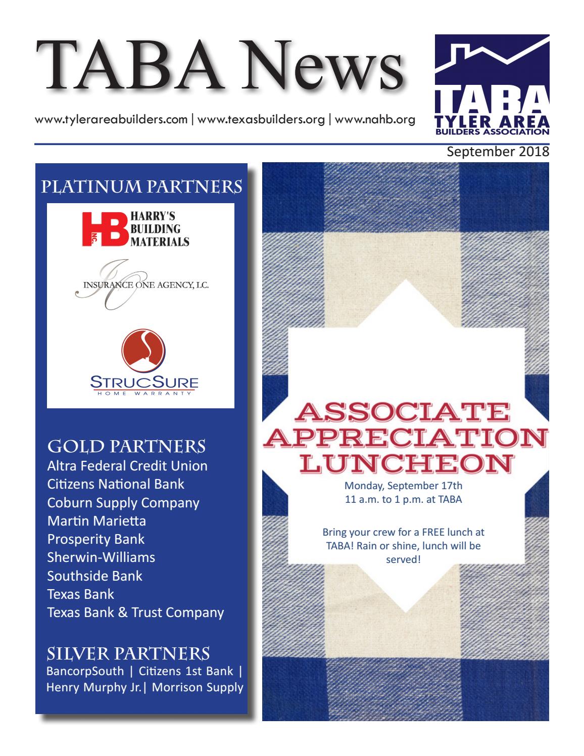 September 2018 Newsletter By Tyler Area Builders Association Issuu