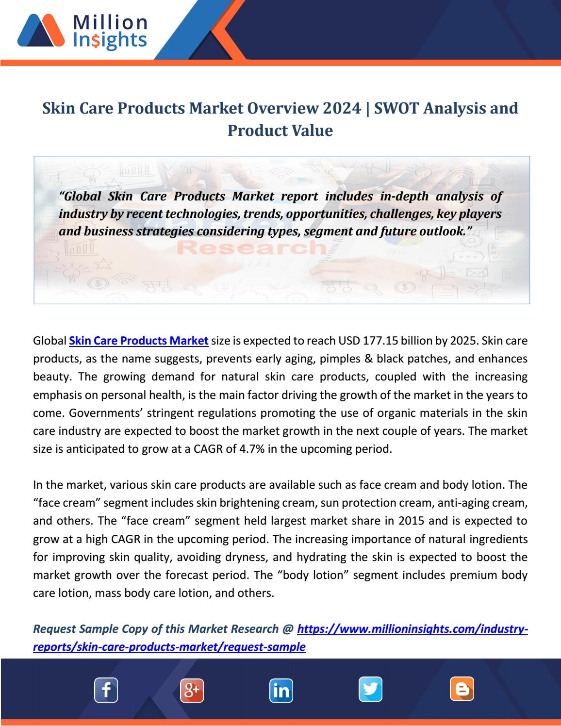 Skin Care Products Market Overview 2024 Swot Analysis and Product