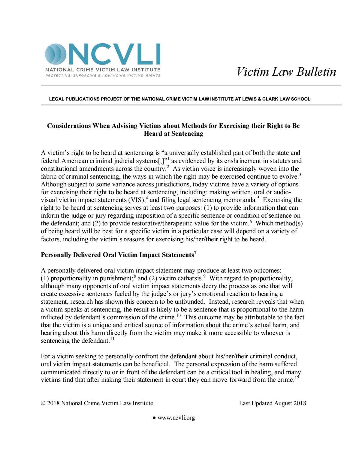 Csr Victim Act Example Script Considerations When Advising Victims about Methods for Exercising their ...