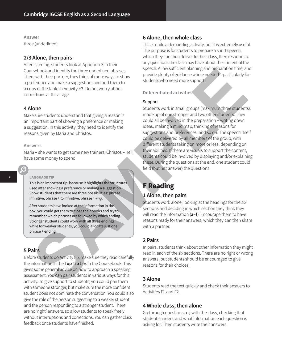 Cambridge IGCSE English as a Second Language Teacher's Resources by ...