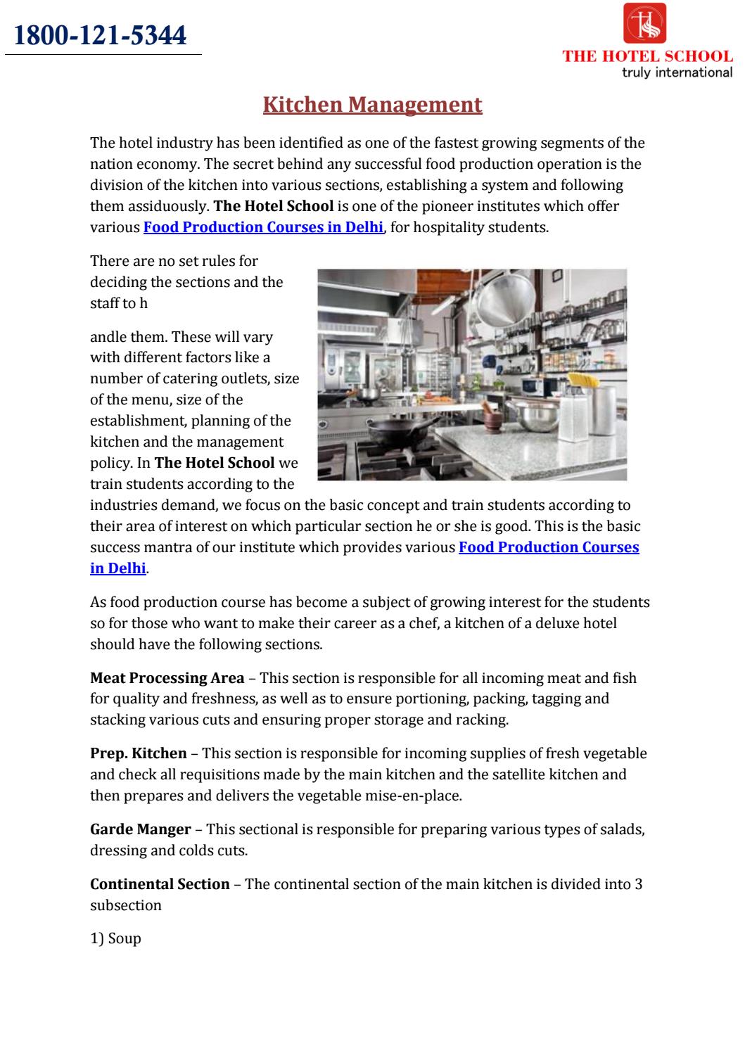 Food Production Courses In Delhi By Thehotelschool Issuu