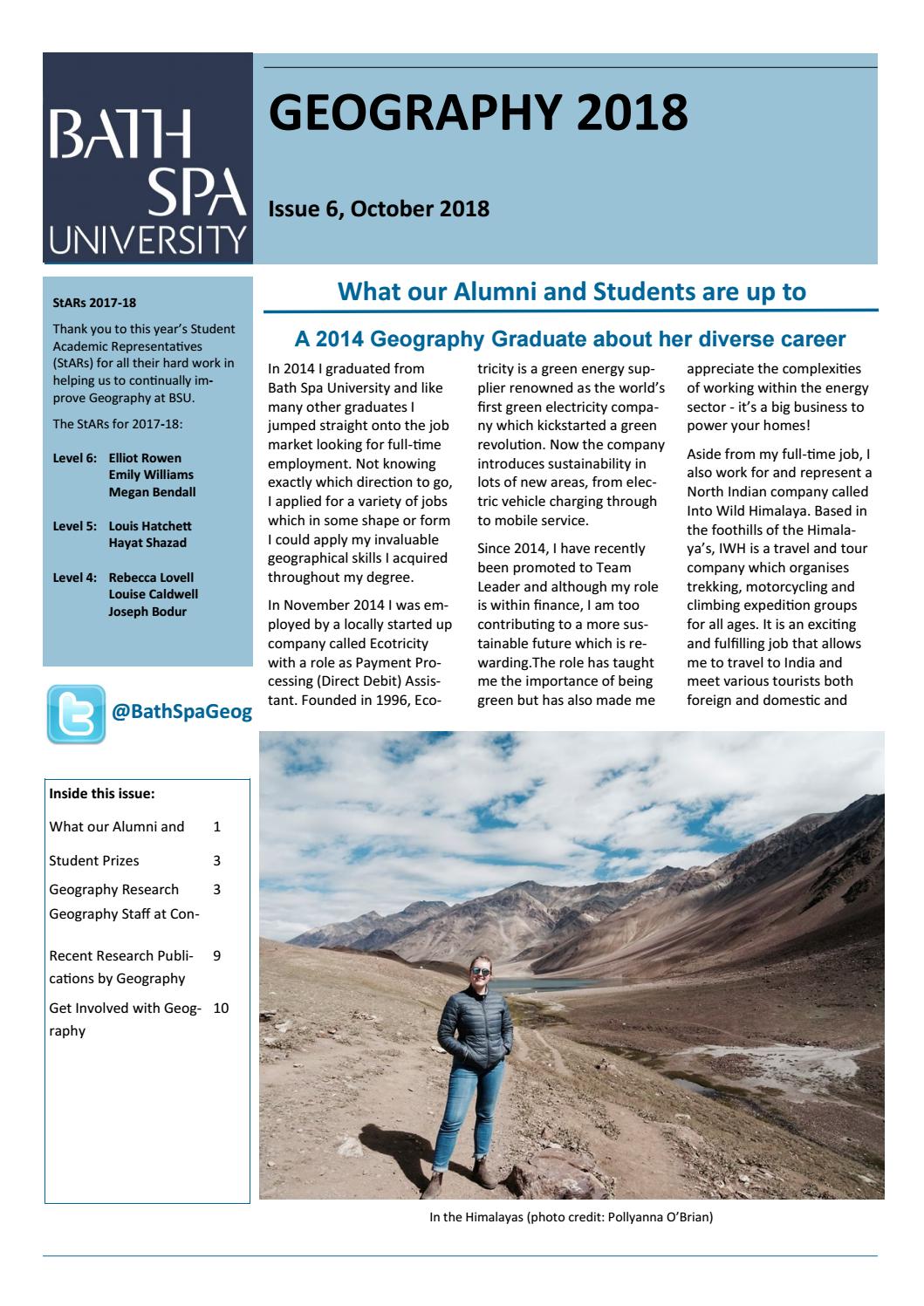 Bath Spa Geography Newsletter October 2018 by Bath Spa University Issuu