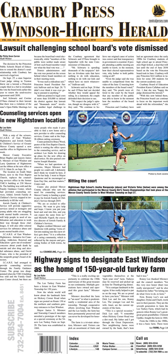 20181005 The Cranbury Press & WindsorHights Herald by centraljersey