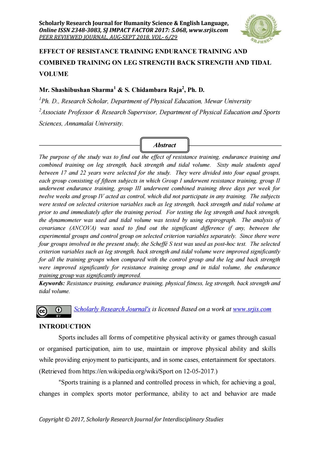 EFFECT OF RESISTANCE TRAINING ENDURANCE TRAINING AND COMBINED TRAINING