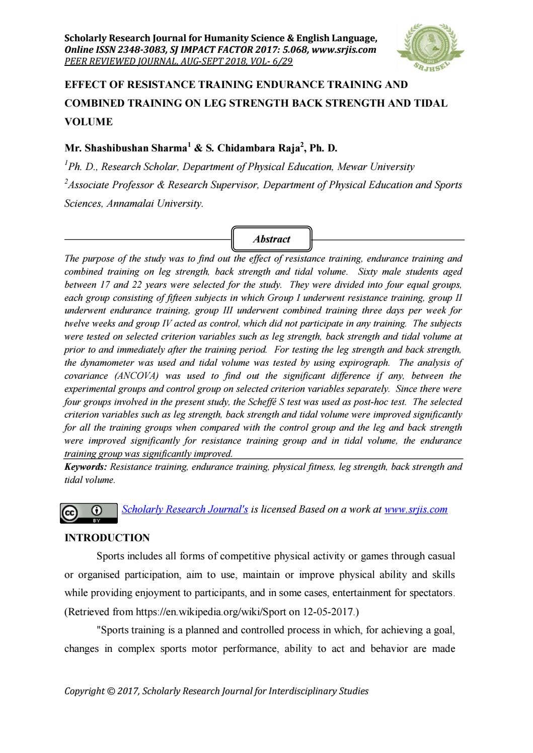 EFFECT OF RESISTANCE TRAINING ENDURANCE TRAINING AND COMBINED TRAINING ...