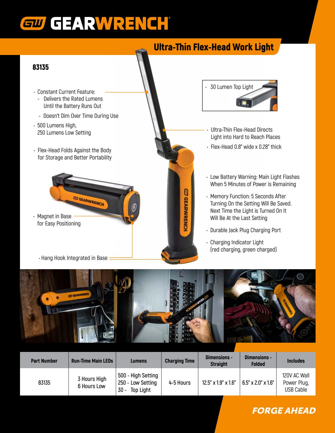 Gearwrench 83134 Ultra-Thin Flex Work Light - 8" Portable Rechargeable Magnetic