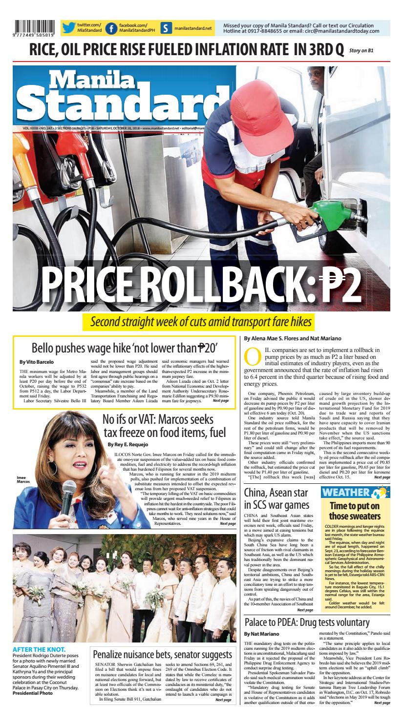 Manila Standard - 2018 October 20 - Saturday by Manila Standard - Issuu
