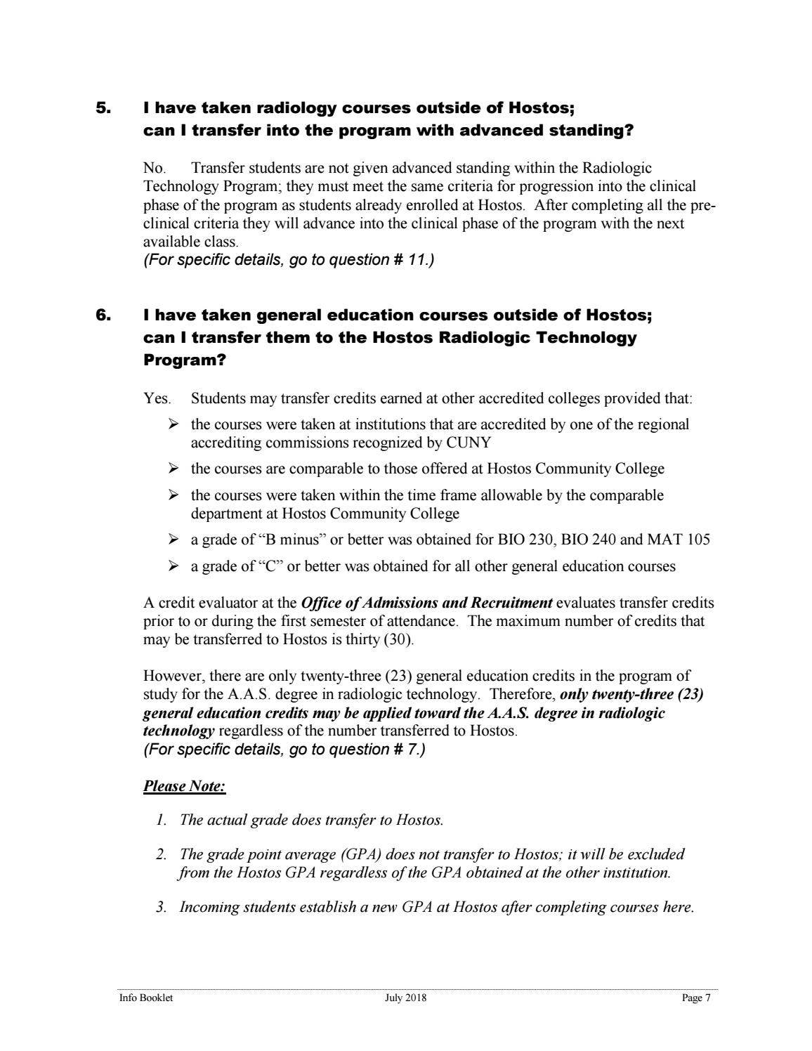 Radiologic Technology Program Information Booklet by Hostos Community ...