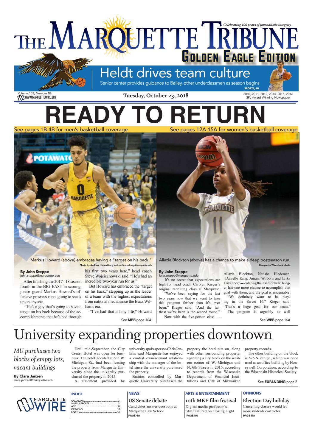 The Marquette Tribune Tuesday , Oct. 23, 2018 by Marquette Tribune