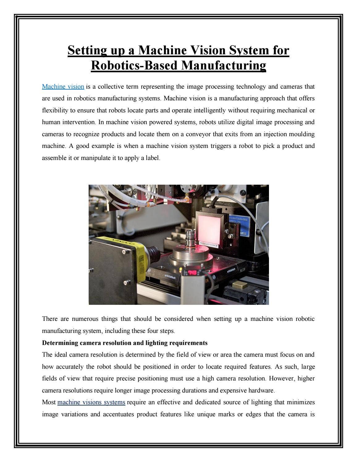 Know How the Setting up a Machine Vision System for Robotics by ...