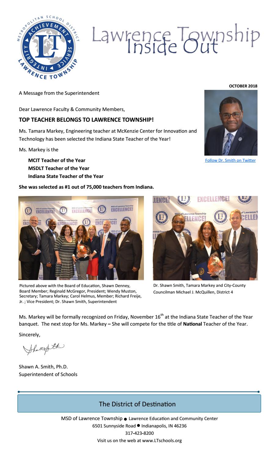 LT Inside Out - October 2018 by MSD of Lawrence Township - Issuu