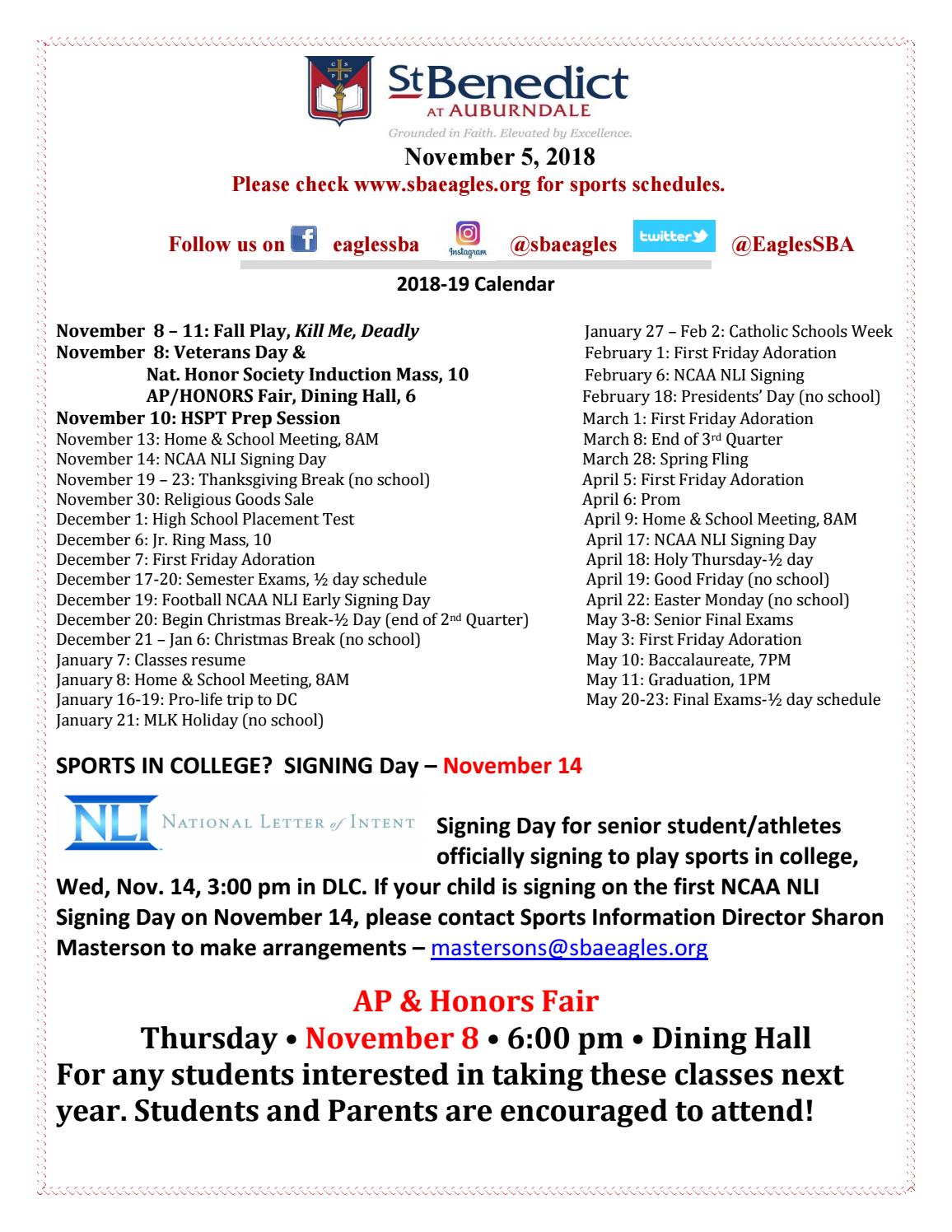 St. Benedict Monday Mail 11/05/18 by Saint Benedict at Auburndale Issuu