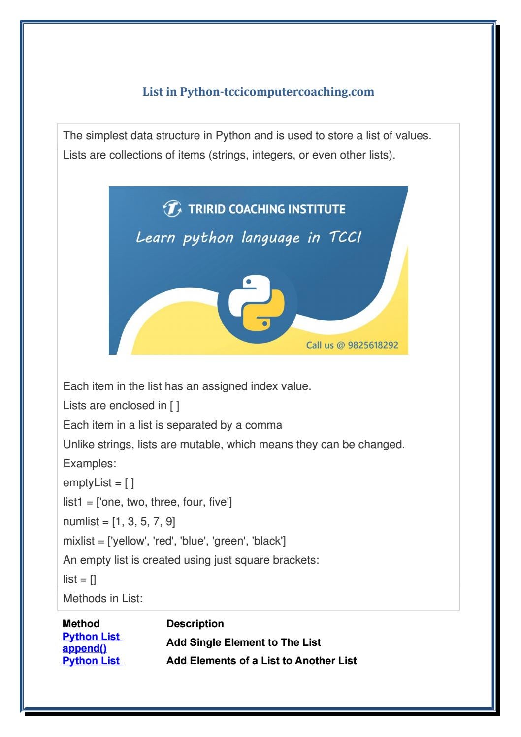 List in Python-tccicomputercoaching.com by Rosario Riley - Issuu