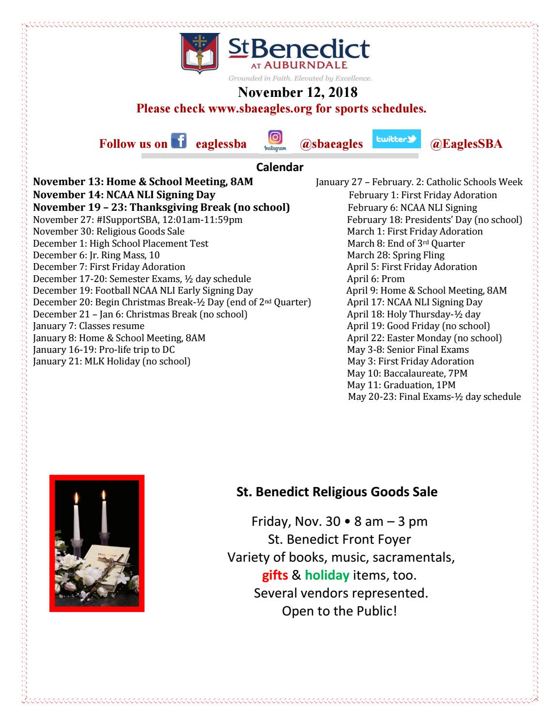 St. Benedict Monday Mail 11/12/18 by Saint Benedict at Auburndale Issuu