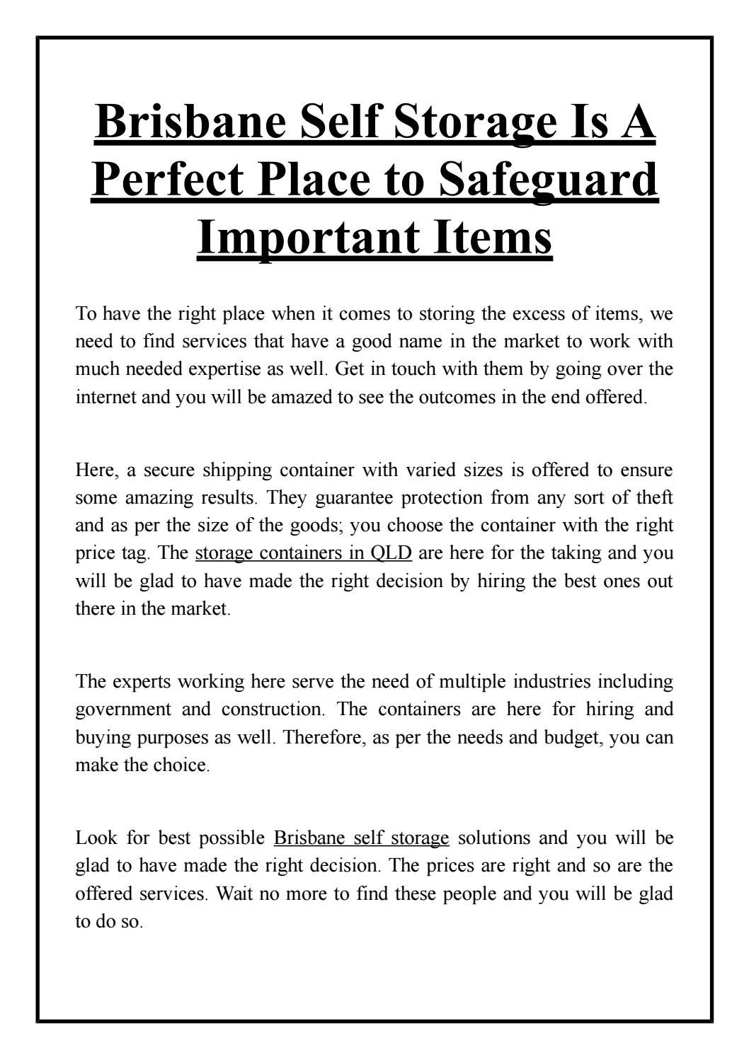 Brisbane Self Storage Is A Perfect Place to Safeguard Important Items