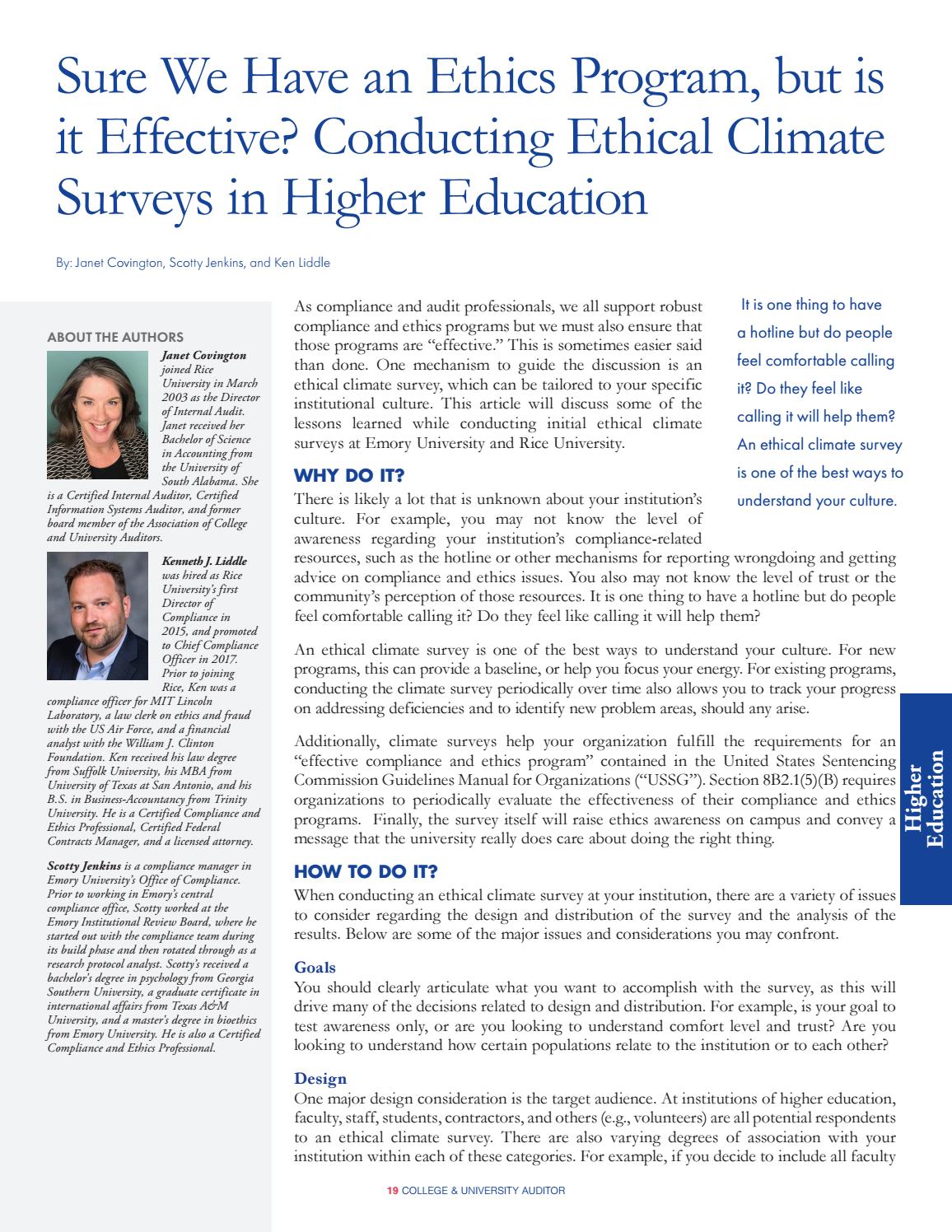 Sure We Have an Ethics Program, but is it Effective? Conducting Ethical  Climate Surveys in Higher Ed by KellenComm - Issuu