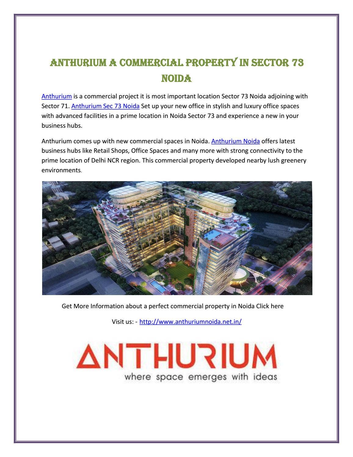 Commercial Investments Anthurium Sector 73 Noida by abharathee - Issuu