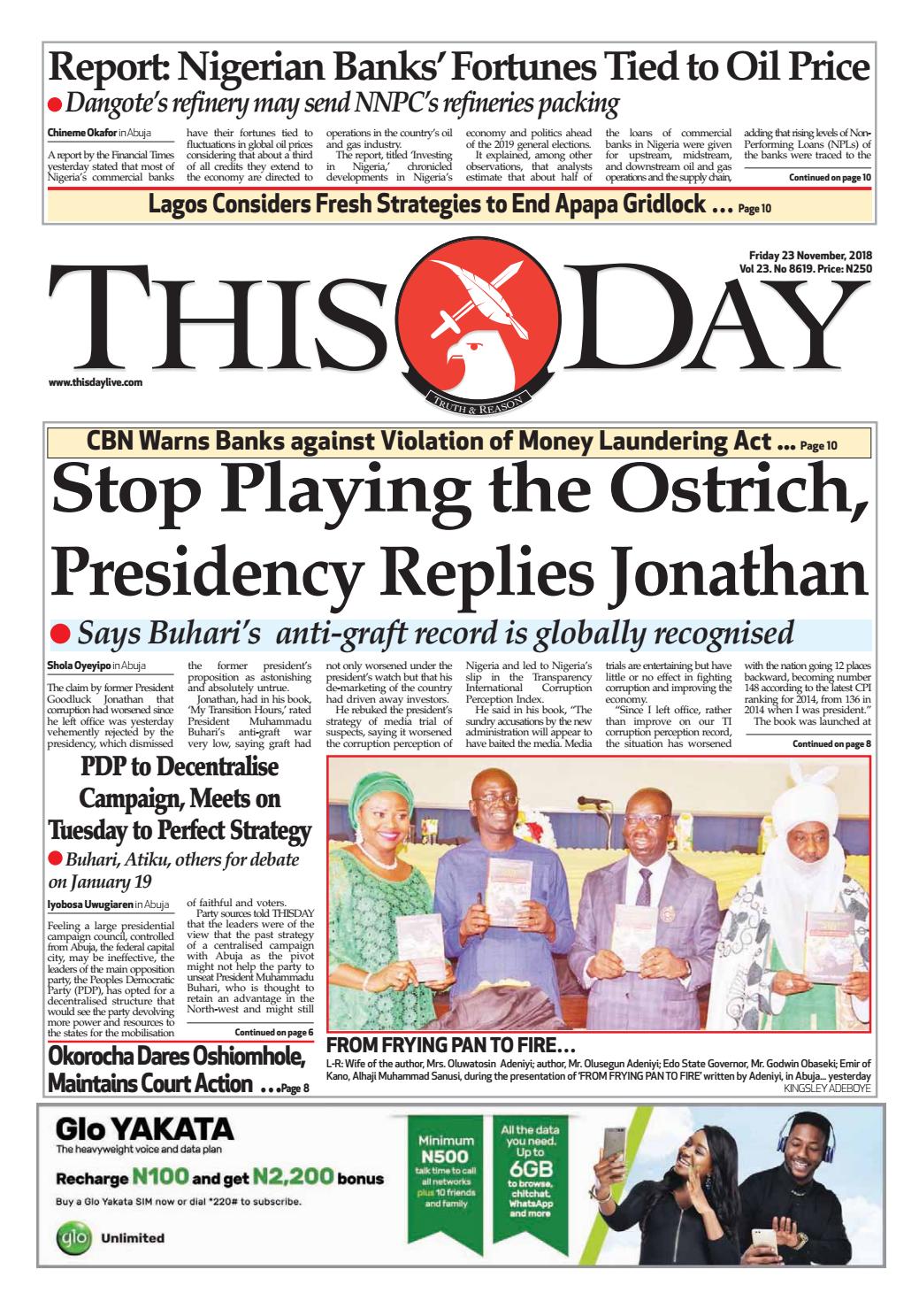 Friday 23rd November 18 By Thisday Newspapers Ltd Issuu