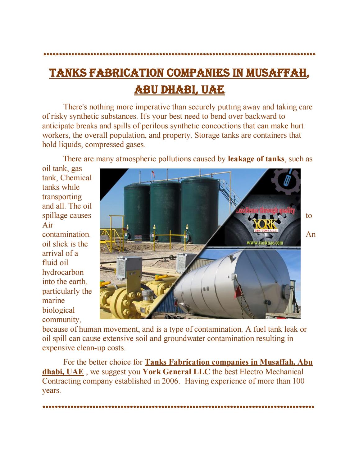 Tanks Fabrication companies in Musaffah, Abu dhabi, UAE by York General
