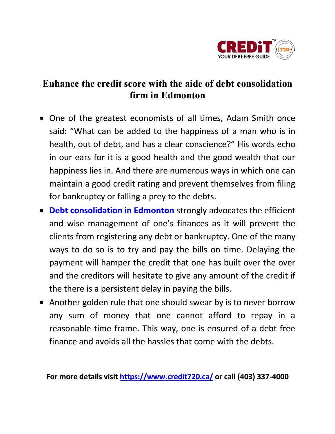 Enhance the credit score with the aide of debt consolidation firm in Edmonton by Credit720 Issuu