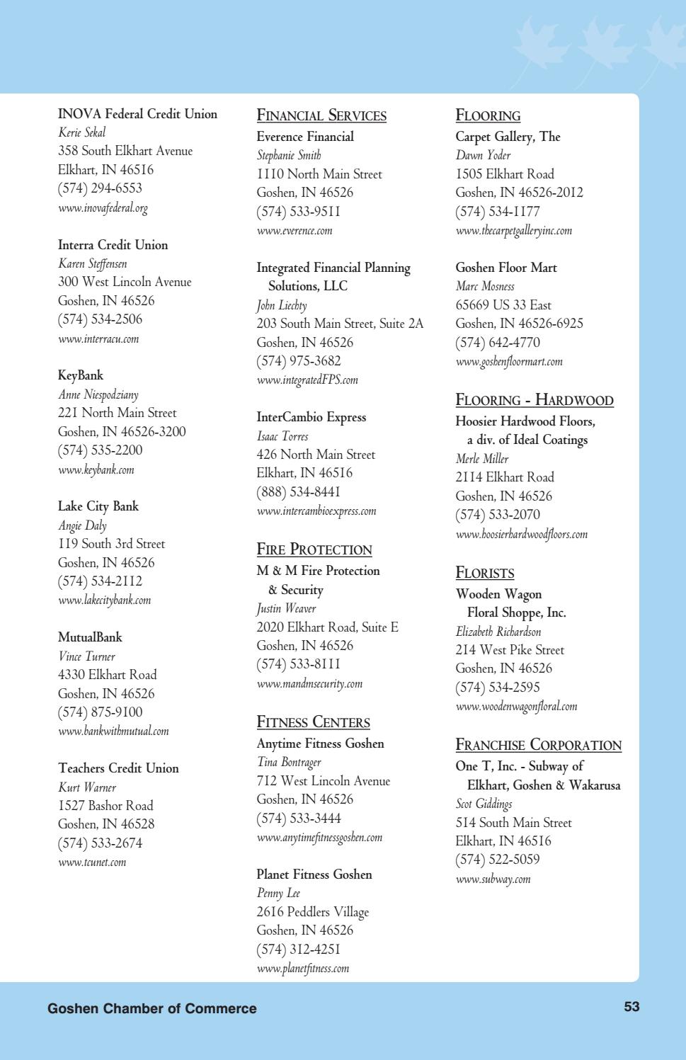 Goshen Chamber Of Commerce 2019 Membership Directory And