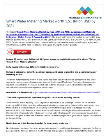 Smart Water Metering Market Outlook 2021 Global Opportunity Growth Analysis By Johnteary Issuu