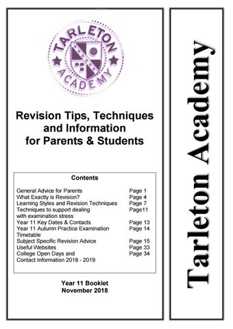 Year 11 Student Parent Revision Guide November 2018 By