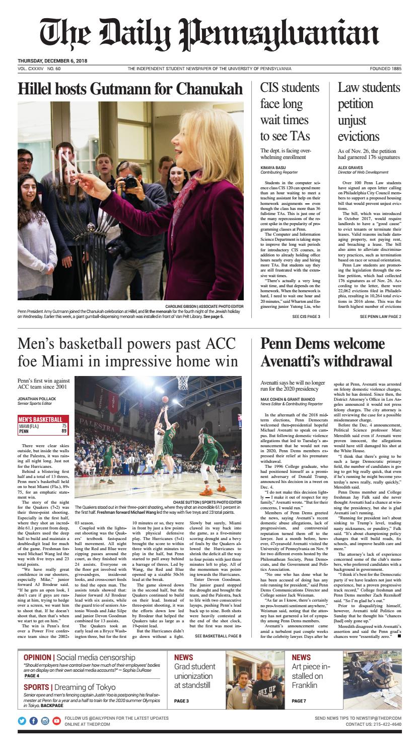 December 6 2018 By The Daily Pennsylvanian Issuu
