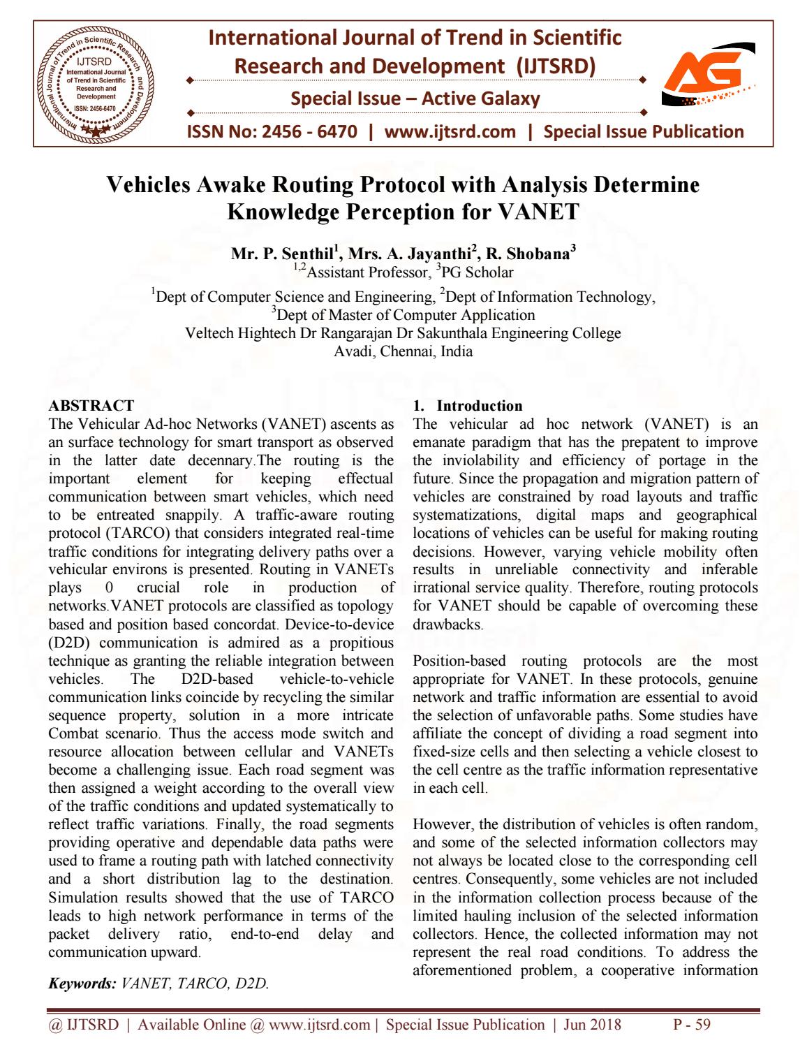 Vehicles Awake Routing Protocol with Analysis Determine Knowledge